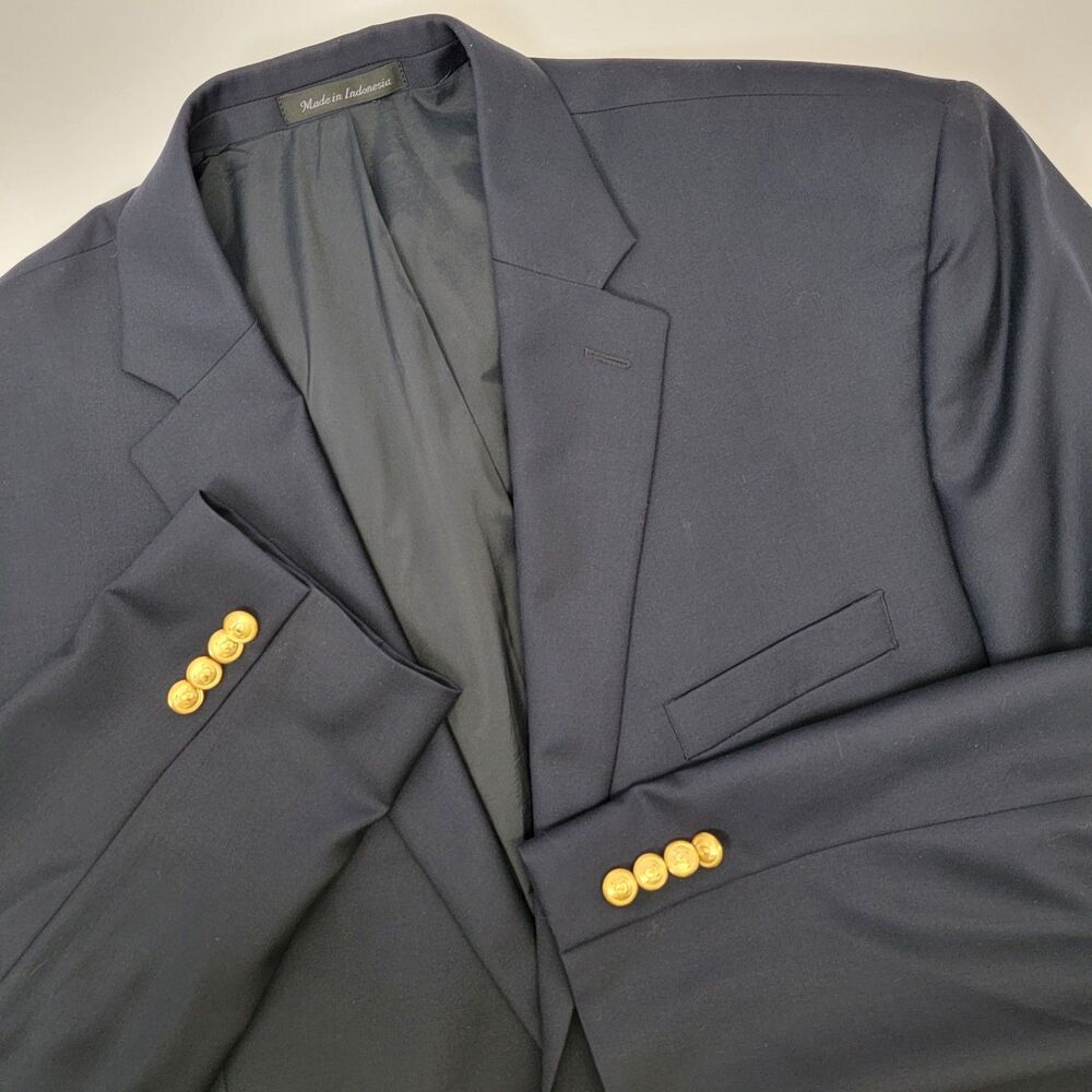 Lauren Ralph Lauren Mens Dark Blue 100% Wool 2 Gold Button Notch Blazer 46L